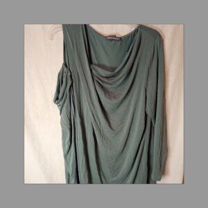 (Q) Kate & Mallory Woman's Long Sleeve Cold Shoulder Blouse 1X Sage